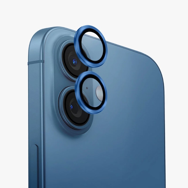 Стъклен протектор с метални рингове за задна камера MBX за Apple iPhone 16, 16 Plus, Син