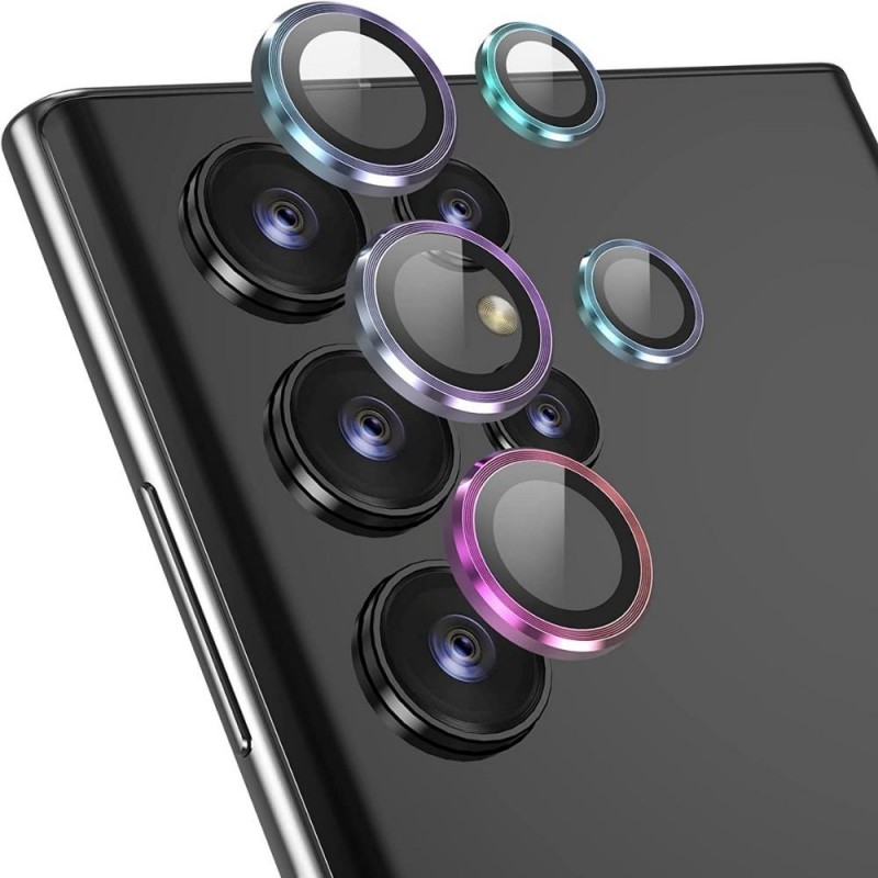 Стъклен протектор с метални рингове за задна камера MBX за Samsung Galaxy S22 Ultra 5G (S908B), Многоцветен