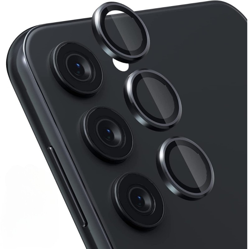 Стъклен протектор с метални рингове за задна камера MBX за Samsung Galaxy S23 Plus (S916B), Черен