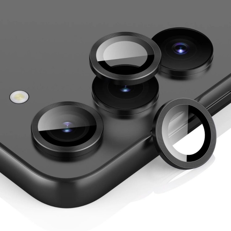 Стъклен протектор с метални рингове за задна камера MBX за Samsung Galaxy S23 Plus (S916B), Черен