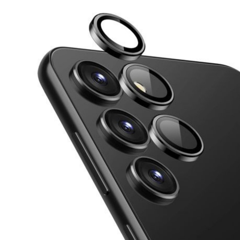 Стъклен протектор с метални рингове за задна камера MBX за Samsung Galaxy S23 (S911B), Черен
