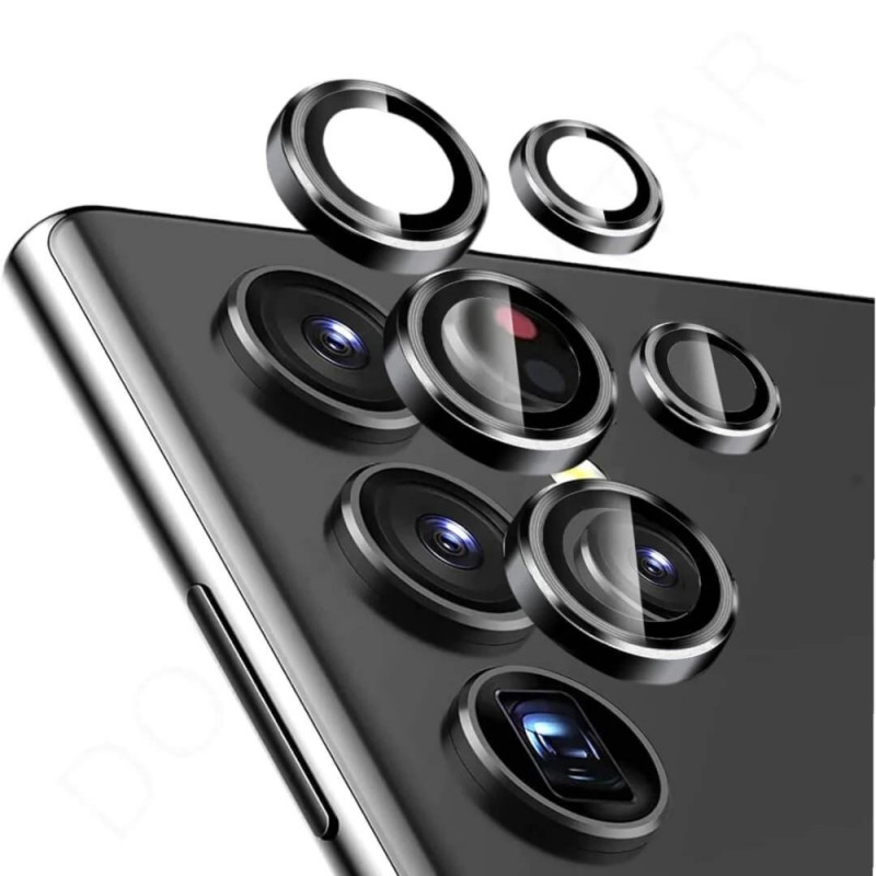 Стъклен протектор с метални рингове за задна камера MBX за Samsung Galaxy S23 Ultra (S918B), Черен