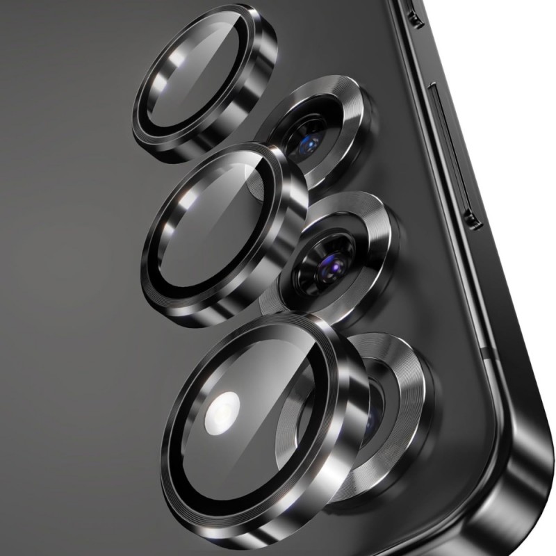 Стъклен протектор с метални рингове за задна камера MBX за Samsung Galaxy S25  (S931B), Черен