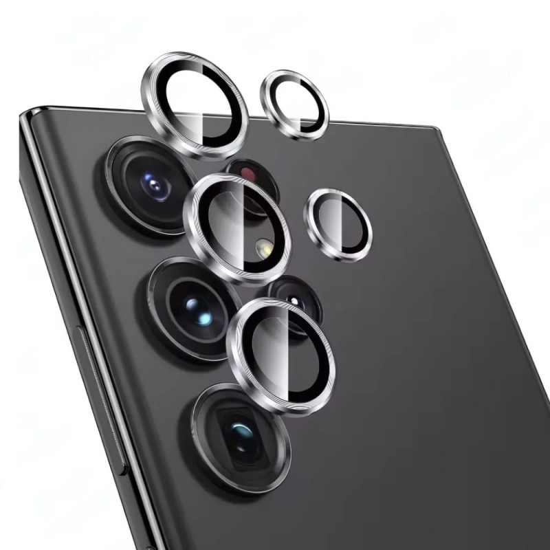 Стъклен протектор с метални рингове за задна камера MBX за Samsung Galaxy S25 Ultra (S938B), Сребрист