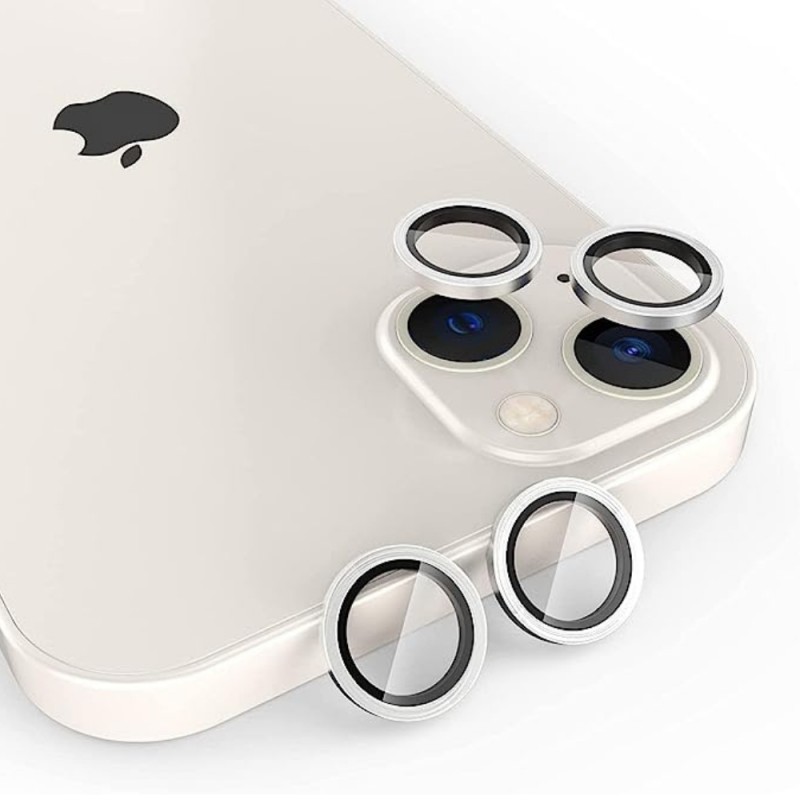 Стъклен протектор с метални рингове и камъни за задна камера MBX за Apple iPhone 13, 13 Mini, Сребрист