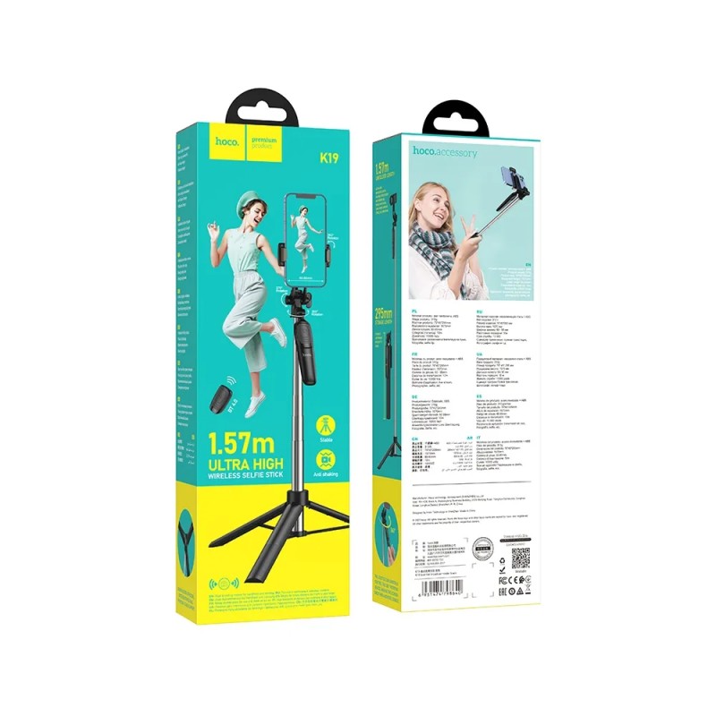 Селфи стик Hoco K19 трипод статив с безжично дистанционно управление, черен