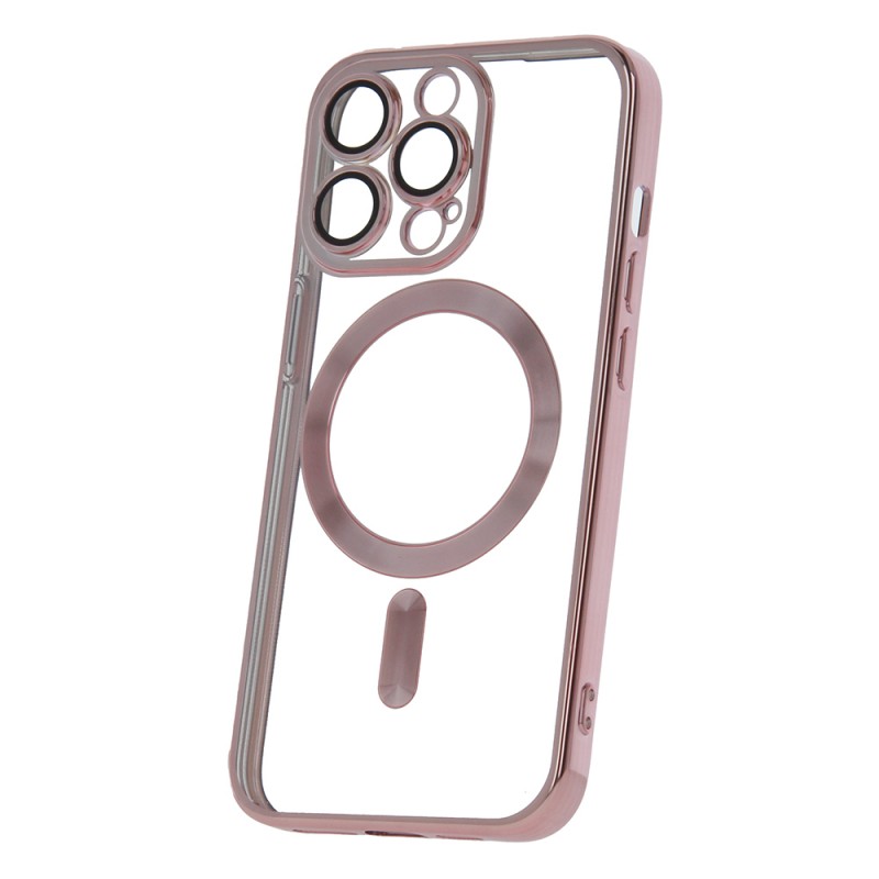 Силиконов кейс bSmart Chrome Magsafe с протектори за камерите, За iPhone 13 Pro (6.1), Розов