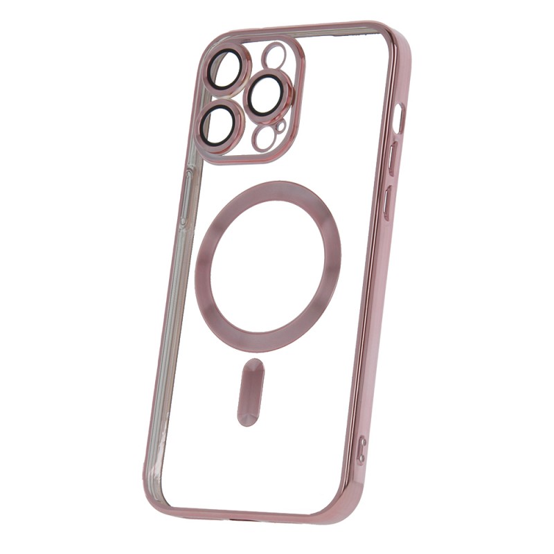 Силиконов кейс bSmart Chrome Magsafe с протектори за камерите, За iPhone 14 Pro Max (6.7), Розов