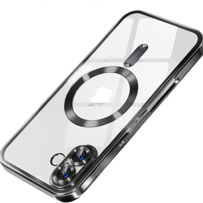 Силиконов кейс bSmart Chrome Magsafe с протектори за камерите, За iPhone 16 (6.1), Черен