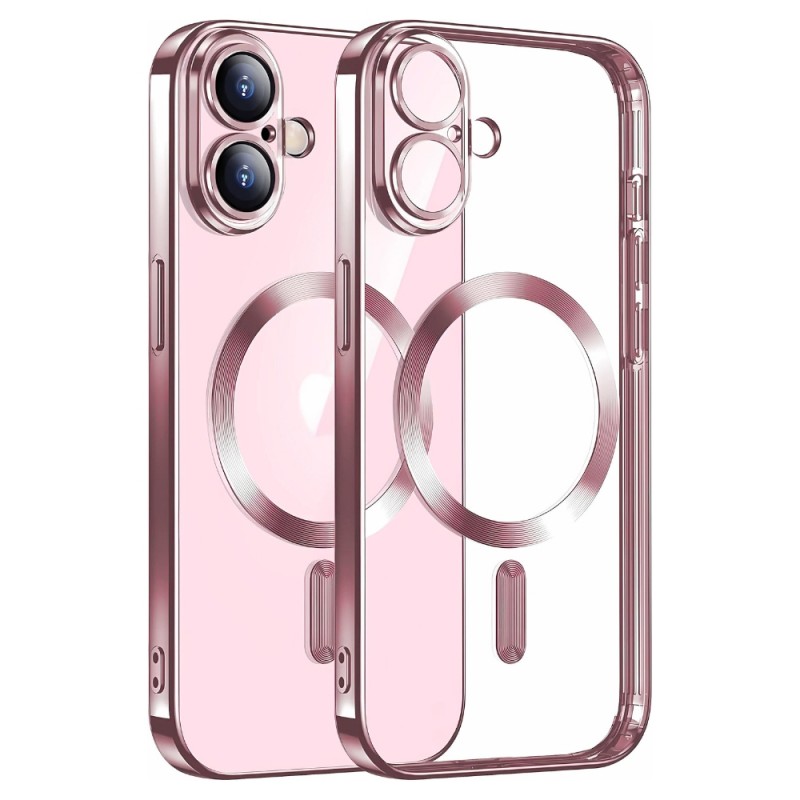 Силиконов кейс bSmart Chrome Magsafe с протектори за камерите, За iPhone 16 (6.1), Розов