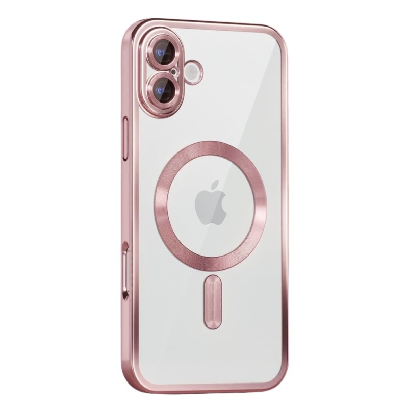 Силиконов кейс bSmart Chrome Magsafe с протектори за камерите, За iPhone 16 (6.1), Розов