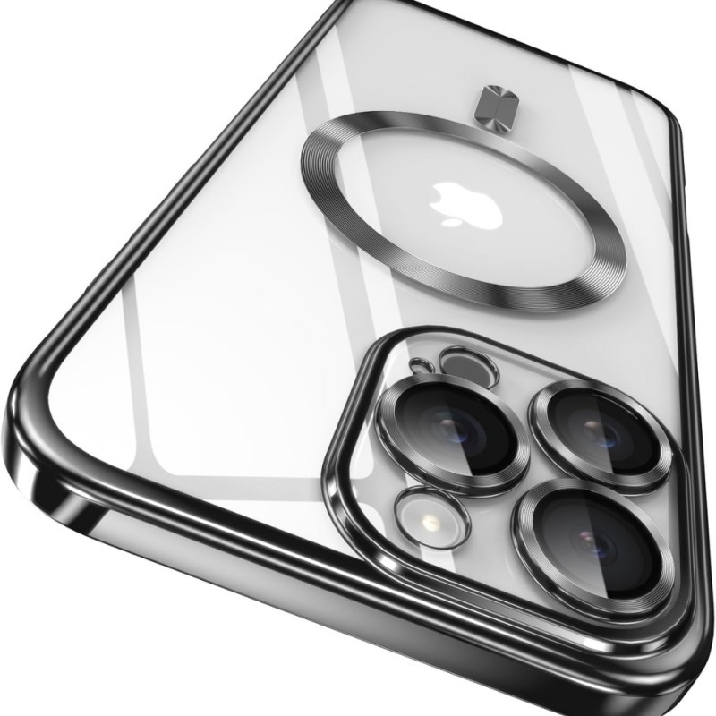 Силиконов кейс bSmart Chrome Magsafe с протектори за камерите, За iPhone 16 Pro (6.3), Черен