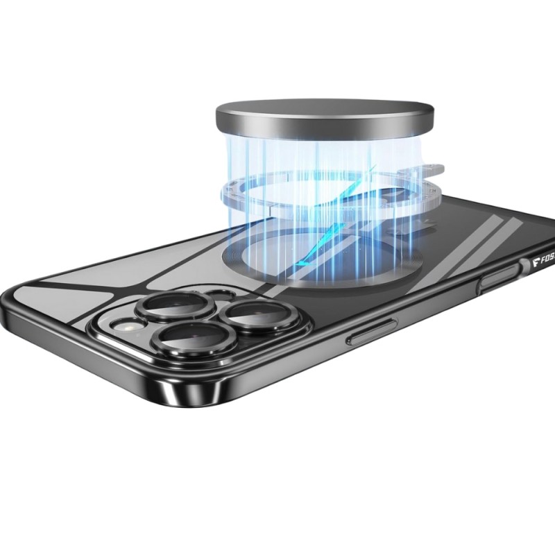 Силиконов кейс bSmart Chrome Magsafe с протектори за камерите, За iPhone 16 Pro (6.3), Черен