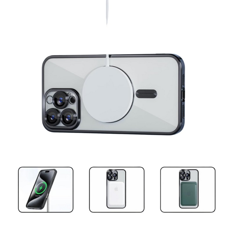 Силиконов кейс bSmart Chrome Magsafe с протектори за камерите, За iPhone 16 Pro Max (6.9), Черен