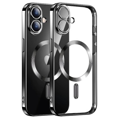 Силиконов кейс bSmart Chrome Magsafe с протектори за камерите, За iPhone 17 (6.3), Черен