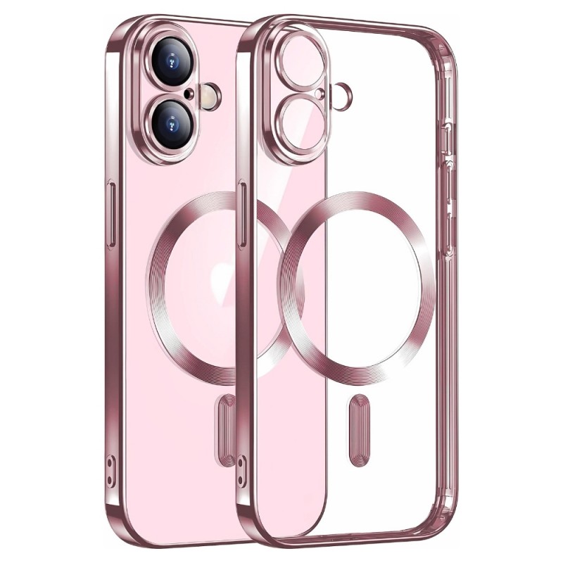 Силиконов кейс bSmart Chrome Magsafe с протектори за камерите, За iPhone 17 (6.3), Розово-златен