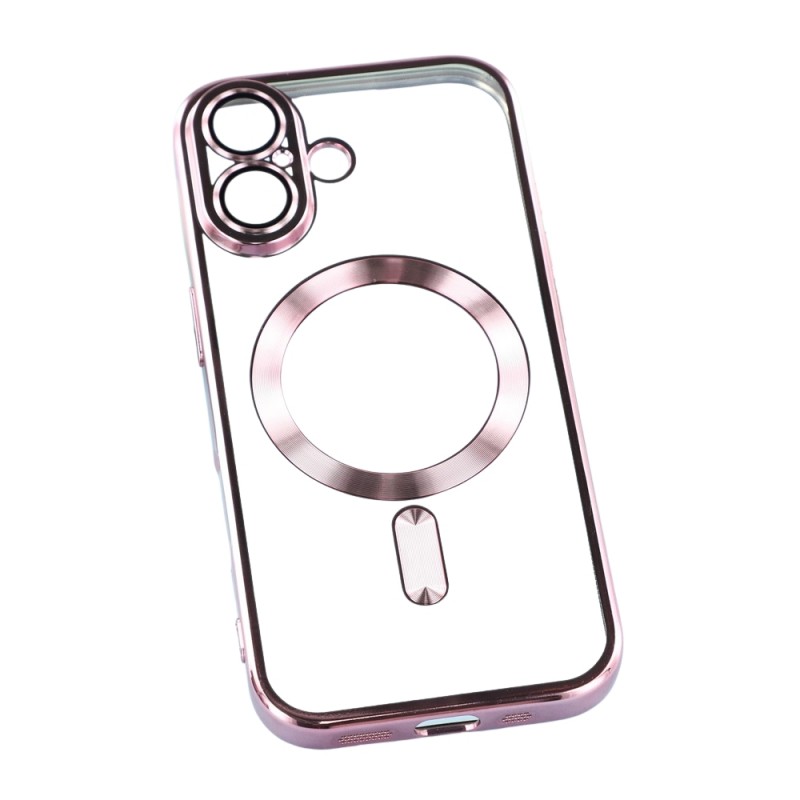 Силиконов кейс bSmart Chrome Magsafe с протектори за камерите, За iPhone 17 (6.3), Розово-златен