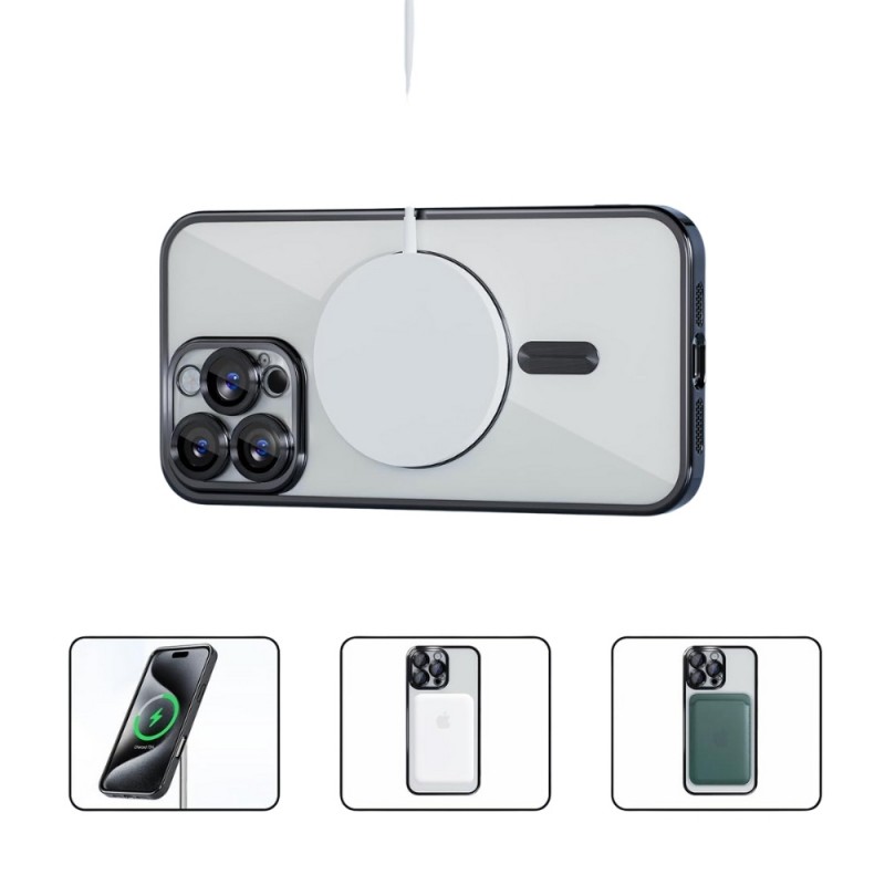 Силиконов кейс bSmart Chrome Magsafe с протектори за камерите, За iPhone 17 Pro (6.3), Черен