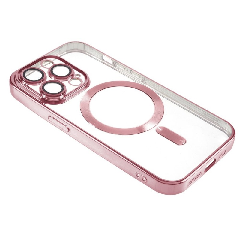 Силиконов кейс bSmart Chrome Magsafe с протектори за камерите, За iPhone 17 Pro (6.3), Розово-златен