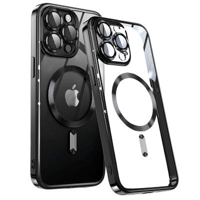 Силиконов кейс bSmart Chrome Magsafe с протектори за камерите, За iPhone 17 Pro Max (6.9), Черен