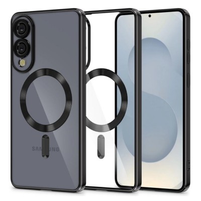 Силиконов кейс bSmart Chrome Magsafe с протектори за камерите, За Samsung Galaxy S25 Edge, Черен