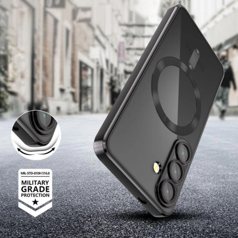 Силиконов кейс bSmart Chrome Magsafe с протектори за камерите, За Samsung Galaxy S25 Edge, Черен