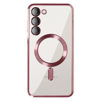 Силиконов кейс bSmart Chrome Magsafe с протектори за камерите, За Samsung Galaxy S25 Plus, Розово-златен