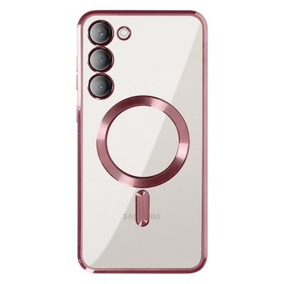 Силиконов кейс bSmart Chrome Magsafe с протектори за камерите, За Samsung Galaxy S25, Розово-златен