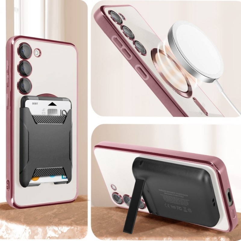 Силиконов кейс bSmart Chrome Magsafe с протектори за камерите, За Samsung Galaxy S25, Розово-златен