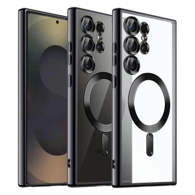 Силиконов кейс bSmart Chrome Magsafe с протектори за камерите, За Samsung Galaxy S25 Ultra, Черен