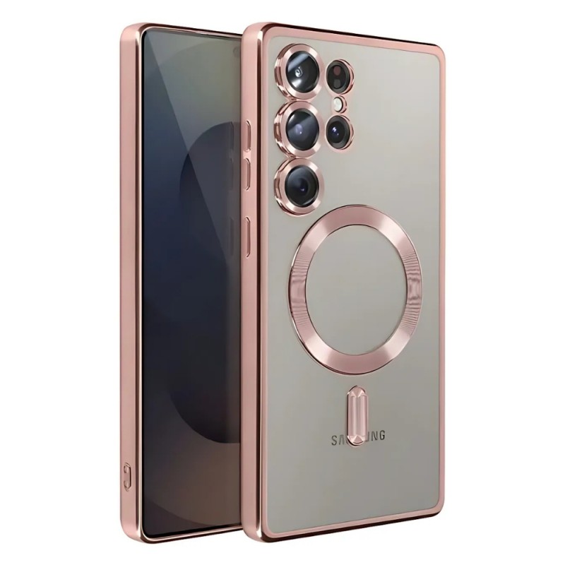 Силиконов кейс bSmart Chrome Magsafe с протектори за камерите, За Samsung Galaxy S25 Ultra, Розово-златен