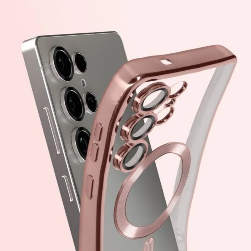 Силиконов кейс bSmart Chrome Magsafe с протектори за камерите, За Samsung Galaxy S25 Ultra, Розово-златен
