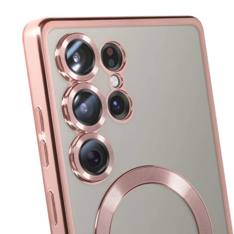 Силиконов кейс bSmart Chrome Magsafe с протектори за камерите, За Samsung Galaxy S25 Ultra, Розово-златен