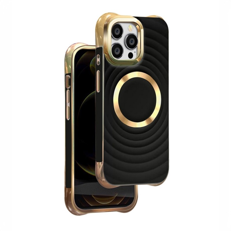 Силиконов кейс Circle Glam Magsafe, За iPhone 15 Pro Max (6.7), Черен