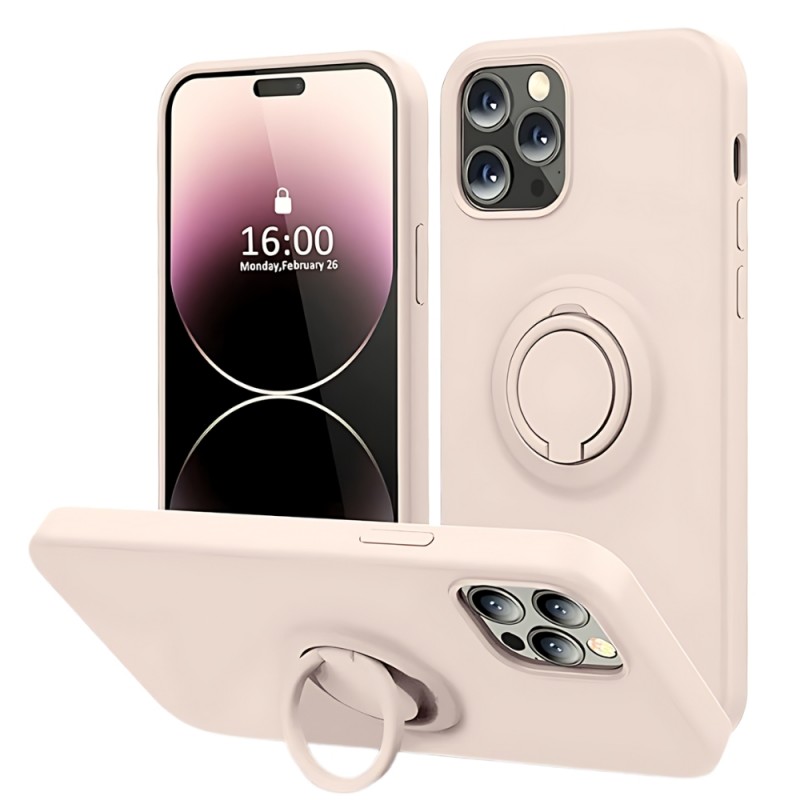Силиконов кейс bSmart Finger Grip, За iPhone 16 (6.1), Бледорозов