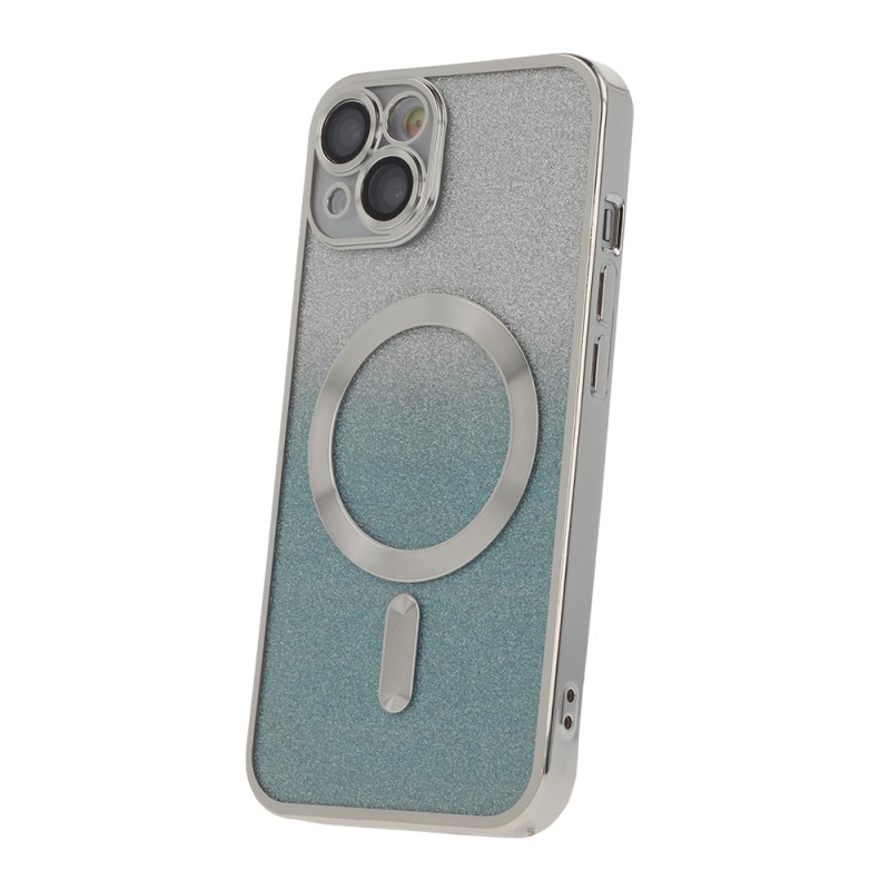 Силиконов кейс bSmart Glitter Chrome Magsafe с протектори за камерите, За iPhone 13 Pro Max (6.7), Сребрист преливащ