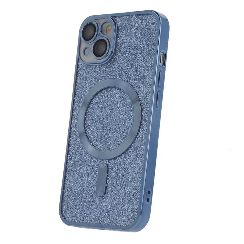 Силиконов кейс bSmart Glitter Chrome Magsafe с протектори за камерите, За iPhone 14 (6.1), Син