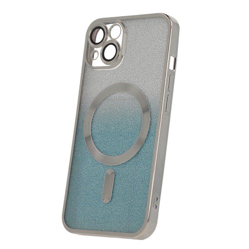 Силиконов кейс bSmart Glitter Chrome Magsafe с протектори за камерите, За iPhone 14 Plus (6.7), Сребрист преливащ