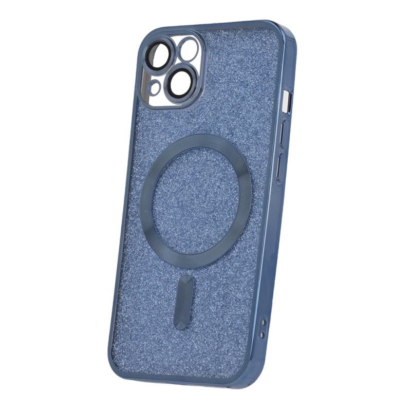 Силиконов кейс bSmart Glitter Chrome Magsafe с протектори за камерите, За iPhone 14 Pro (6.1), Син