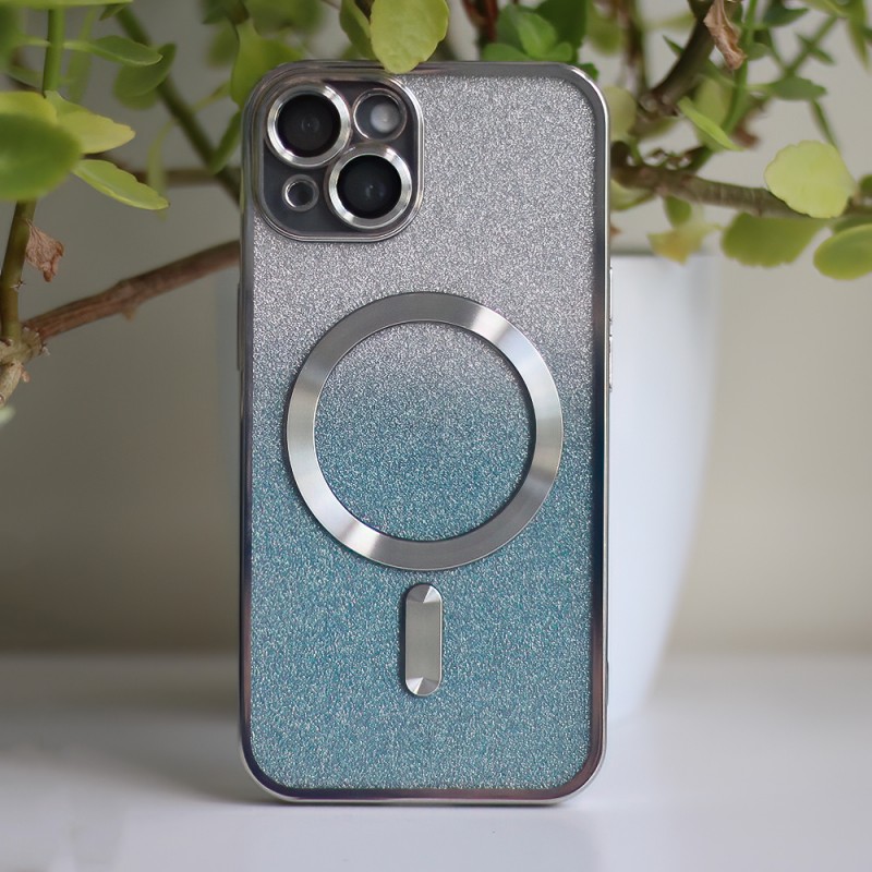Силиконов кейс bSmart Glitter Chrome Magsafe с протектори за камерите, За iPhone 14 Pro (6.1), Сребрист преливащ