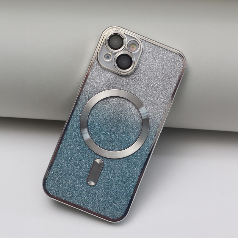 Силиконов кейс bSmart Glitter Chrome Magsafe с протектори за камерите, За iPhone 14 Pro (6.1), Сребрист преливащ