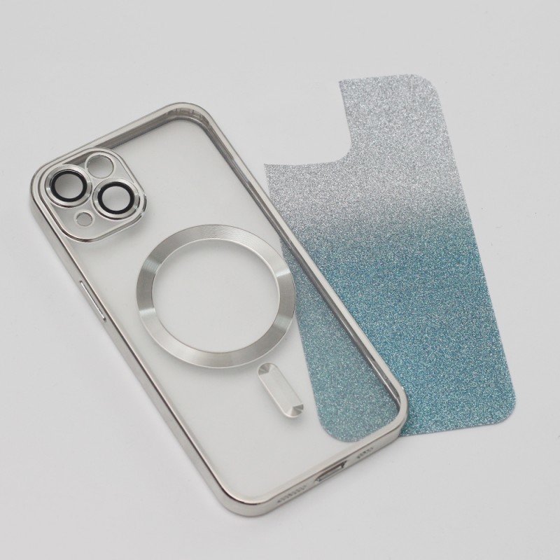 Силиконов кейс bSmart Glitter Chrome Magsafe с протектори за камерите, За iPhone 14 Pro (6.1), Сребрист преливащ