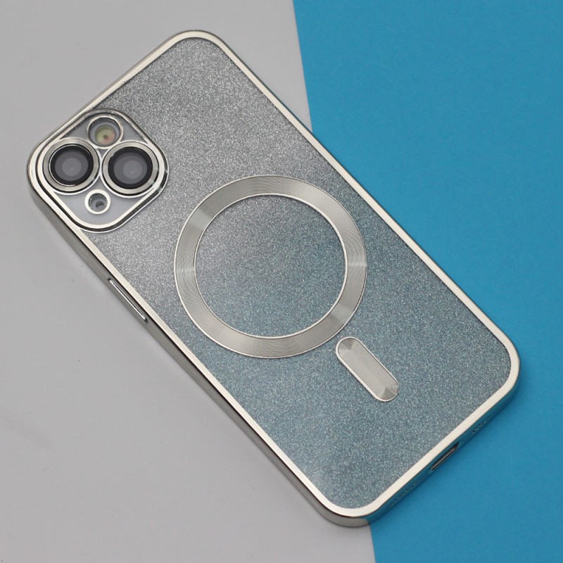 Силиконов кейс bSmart Glitter Chrome Magsafe с протектори за камерите, За iPhone 14 Pro (6.1), Сребрист преливащ
