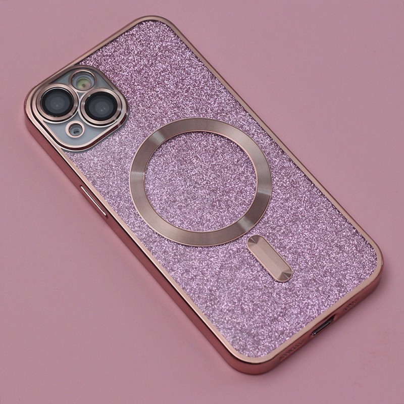 Силиконов кейс bSmart Glitter Chrome Magsafe с протектори за камерите, За iPhone 14 Pro Max (6.7), Розов