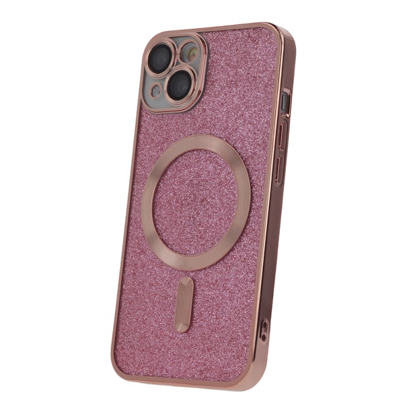 Силиконов кейс bSmart Glitter Chrome Magsafe с протектори за камерите, За iPhone 15 (6.1), Розов