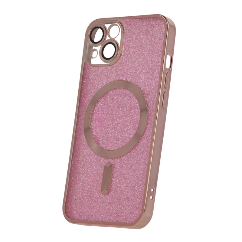 Силиконов кейс bSmart Glitter Chrome Magsafe с протектори за камерите, За iPhone 15 Plus (6.7), Розов