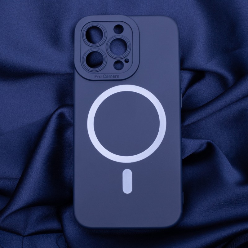Силиконов кейс bSmart Silicone Soft Magsafe, За iPhone 14 Plus (6.7), Тъмносин