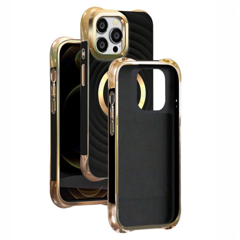 Силиконов кейс Circle Glam Magsafe, За iPhone 15 (6.1), Черен