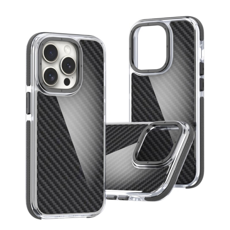 Силиконов кейс MBX Acrylic Carbon, За iPhone 16 Pro Max (6.9), Черен