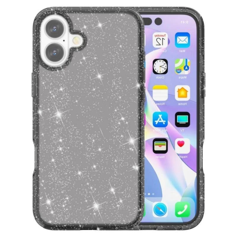 Силиконов кейс Shine 2 mm брокатен, За iPhone 16 (6.1), Черен